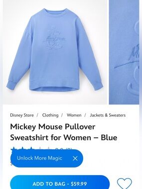Disney Lt Blue Pullover Crew Sweatshirt w Embossed Mickey. In Stores Now! 1X/2X